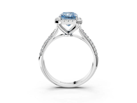 White gold Fancy Blue Radiant Cut Halo Diamond Ring with Pavé Band_39