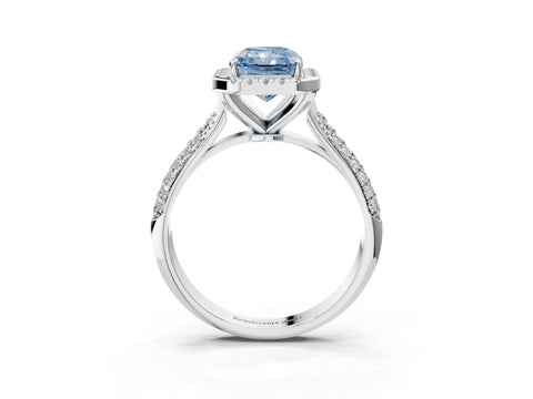 White gold Fancy Blue Radiant Cut Halo Diamond Ring with Pavé Band_3