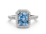 White gold Fancy Blue Radiant  Cut Halo Diamond Ring with Pave Band and Four-Prong Setting_24
