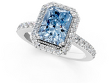 White gold Fancy Blue Radiant  Cut Halo Diamond Ring with Pave Band and Four-Prong Setting_25