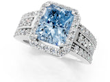 White gold Fancy Blue Radiant Cut Halo Diamond Ring with Round  Split Shank and Prong Setting_113
