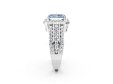 White gold Fancy Blue Radiant Cut Halo Diamond Ring with Round  Split Shank and Prong Setting_114