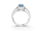 White gold Fancy Blue Radiant Cut Halo Diamond Ring with Round  Split Shank and Prong Setting_114