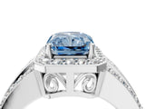 White gold Fancy Blue Radiant Cut Halo Diamond Ring with Round  Split Shank and Prong Setting_115