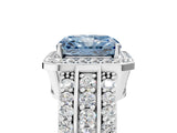White gold Fancy Blue Radiant Cut Halo Diamond Ring with Round  Split Shank and Prong Setting_117