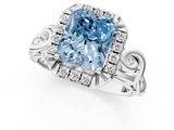 White gold Fancy Blue Radiant  Cut Halo Diamond Ring with Scrollwork Band and Four-Prong Setting_47