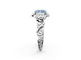 White gold Fancy Blue Radiant  Cut Halo Diamond Ring with Scrollwork Band and Four-Prong Setting_48