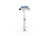 White gold Fancy Blue Radiant Cut Halo Diamond Ring with Solitaire Band and Prong Setting_2