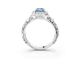 White gold Fancy Blue Radiant Cut Halo Diamond Solitaire with Filigree Band and Four-Prong Setting_3