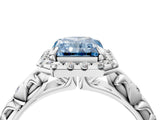 White gold Fancy Blue Radiant Cut Halo Diamond Solitaire with Filigree Band and Four-Prong Setting_4