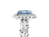 White gold Fancy Blue Radiant Cut Halo Diamond Solitaire with Filigree Band and Four-Prong Setting_5