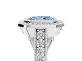 White gold Fancy Blue Radiant Cut Halo Diamond Split Shank Pave Ring_11