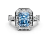 White gold Fancy Blue Radiant Cut Halo Diamond Split Shank Pave Ring_6