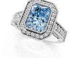 White gold Fancy Blue Radiant Cut Halo Diamond Split Shank Pave Ring_7
