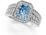 White gold Fancy Blue Radiant Cut Halo Diamond Split Shank Ring with Prong Setting_1