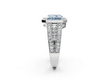 White gold Fancy Blue Radiant Cut Halo Diamond Split Shank Ring with Prong Setting_2