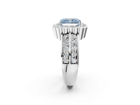 White gold Fancy Blue Radiant Cut Halo Diamond Split Shank Ring with Scalloped Prong Setting_14