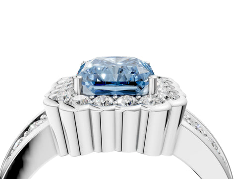 White gold Fancy Blue Radiant Cut Halo Diamond Split Shank Ring with Scalloped Prong Setting_16