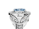 White gold Fancy Blue Radiant Cut Halo Milgrain Diamond Engagement Ring with Leaf Band and Four-Prong Setting_5
