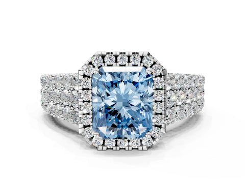 White gold Fancy Blue Radiant Cut Halo Pavé Diamond Engagement Ring with Split Shank and Four-Prong Setting_3