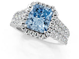 White gold Fancy Blue Radiant Cut Halo Pavé Diamond Engagement Ring with Split Shank and Four-Prong Setting_4