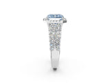 White gold Fancy Blue Radiant Cut Halo Pavé Diamond Engagement Ring with Split Shank and Four-Prong Setting_5