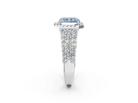 White gold Fancy Blue Radiant Cut Halo Pavé Diamond Engagement Ring with Split Shank and Four-Prong Setting_5