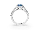 White gold Fancy Blue Radiant Cut Halo Pavé Diamond Engagement Ring with Split Shank and Four-Prong Setting_6