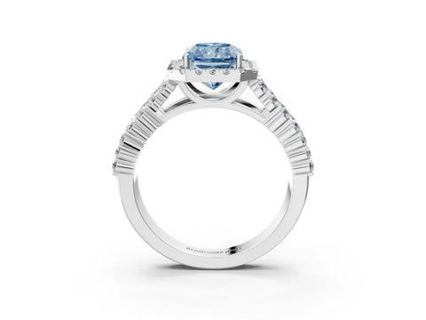 White gold Fancy Blue Radiant Cut Halo Pavé Diamond Engagement Ring with Split Shank and Four-Prong Setting_6