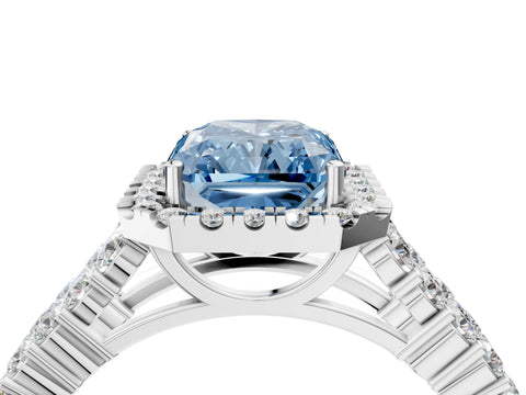 White gold Fancy Blue Radiant Cut Halo Pavé Diamond Engagement Ring with Split Shank and Four-Prong Setting_7