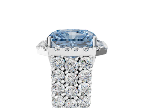 White gold Fancy Blue Radiant Cut Halo Pavé Diamond Engagement Ring with Split Shank and Four-Prong Setting_8
