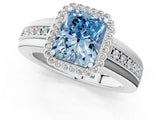 White gold Fancy Blue Radiant  Cut Halo Pave Band Four-Prong Ring_50