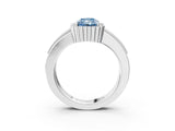 White gold Fancy Blue Radiant  Cut Halo Pave Band Four-Prong Ring_52