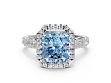 White gold Fancy Blue Radiant  Cut Halo Pave Band Four-Prong Setting Ring_20
