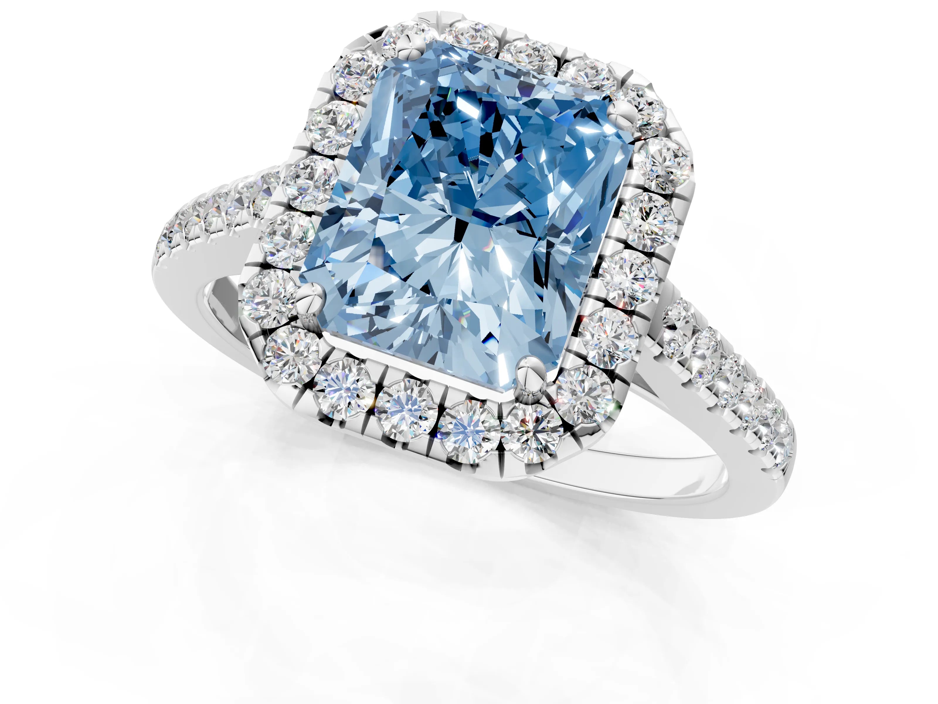 White gold Fancy Blue Radiant Cut Halo Pave Diamond Engagement Ring with Four-Prong Setting_13