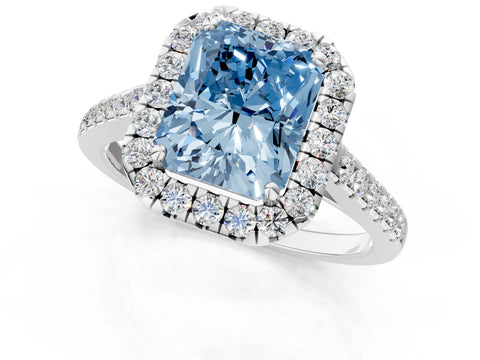White gold Fancy Blue Radiant Cut Halo Pave Diamond Engagement Ring with Four-Prong Setting_13