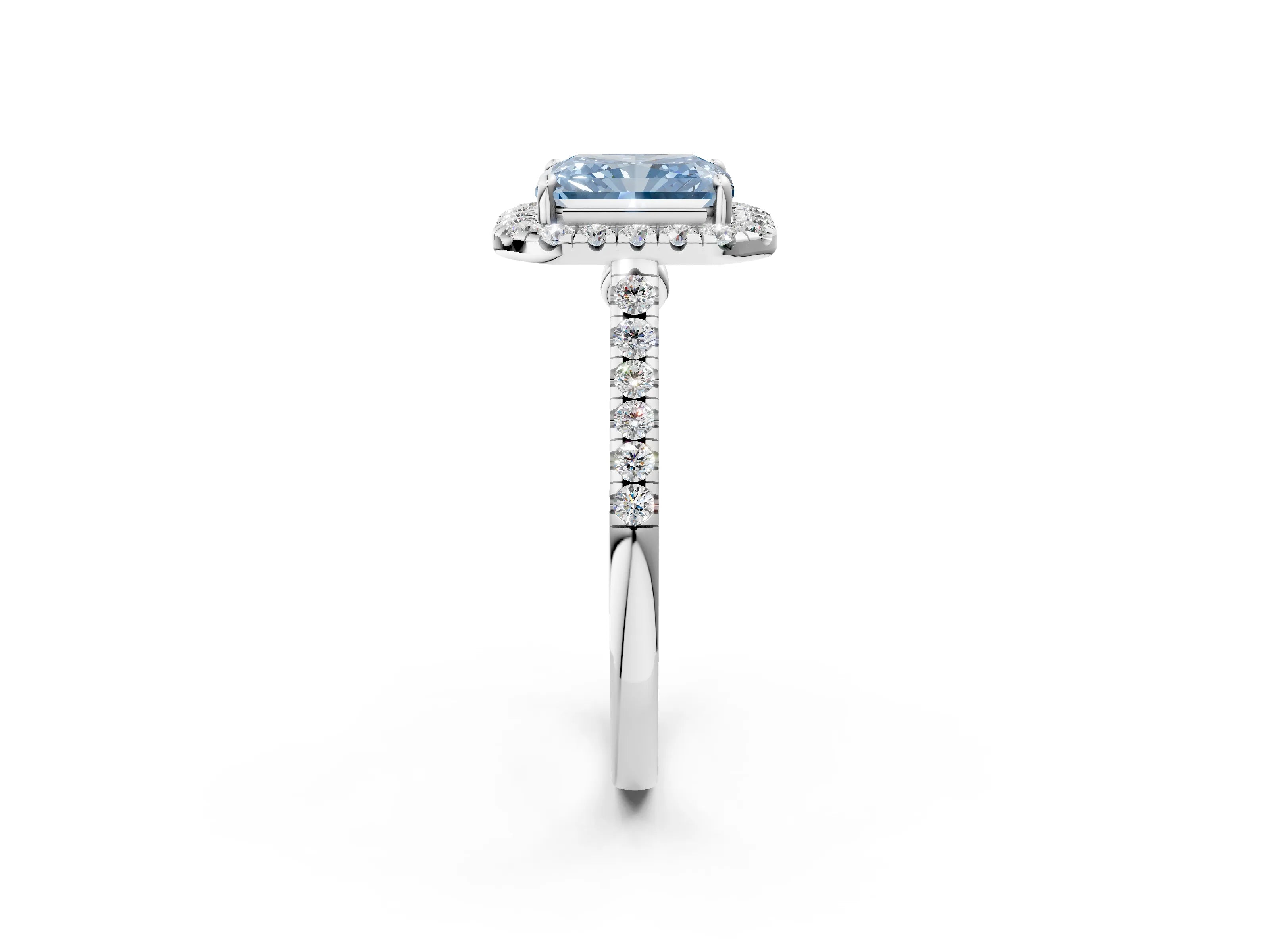 White gold Fancy Blue Radiant Cut Halo Pave Diamond Engagement Ring with Four-Prong Setting_14