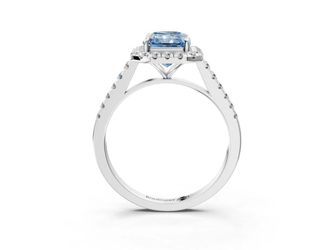 White gold Fancy Blue Radiant Cut Halo Pave Diamond Engagement Ring with Four-Prong Setting_15