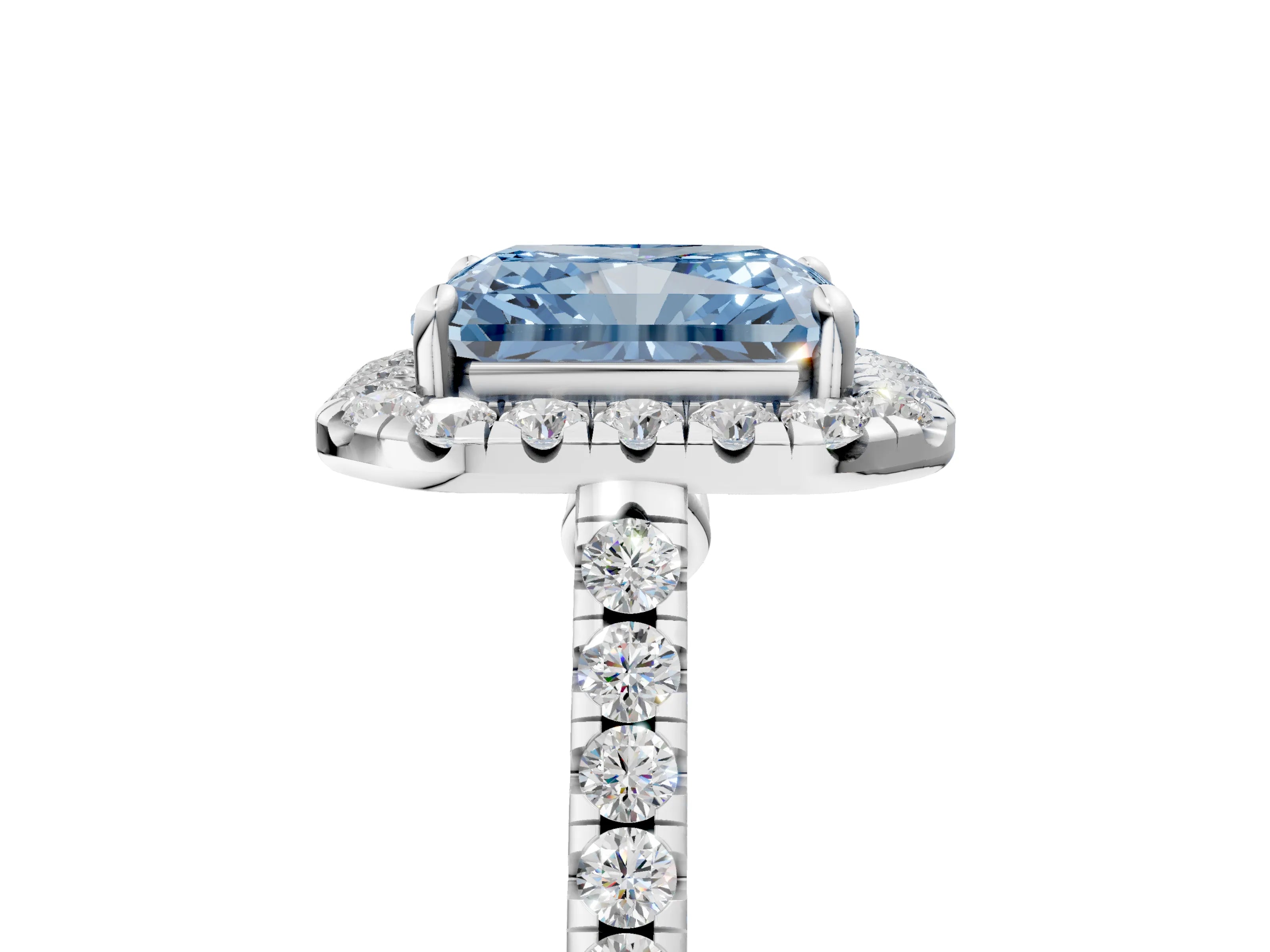 White gold Fancy Blue Radiant Cut Halo Pave Diamond Engagement Ring with Four-Prong Setting_17