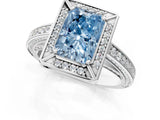 White gold Fancy Blue Radiant  Cut Halo Pave Split Shank Prong Setting Ring_33