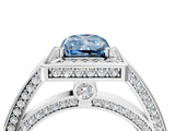 White gold Fancy Blue Radiant  Cut Halo Pave Split Shank Prong Setting Ring_36