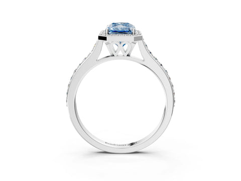 White gold Fancy Blue Radiant Cut Halo Round Diamond Pavé Band with Four-Prong Setting_18