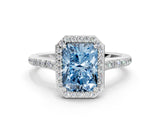 White gold Fancy Blue Radiant Cut Halo Round Diamond Pavé Band with Four-Prong Setting_27