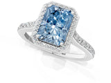White gold Fancy Blue Radiant Cut Halo Round Diamond Pavé Band with Four-Prong Setting_28