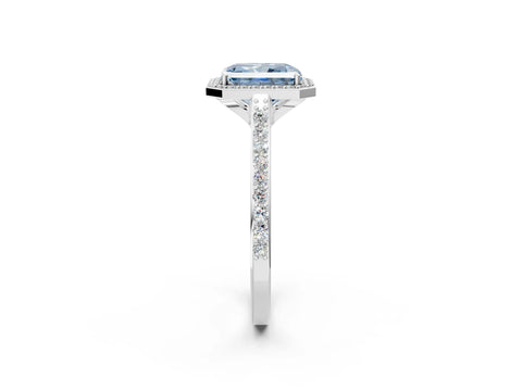 White gold Fancy Blue Radiant Cut Halo Round Diamond Pavé Band with Four-Prong Setting_29