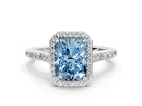 White gold Fancy Blue Radiant Cut Halo Round Diamond Pavé Band with Four-Prong Setting_39