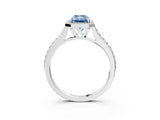 White gold Fancy Blue Radiant Cut Halo Round Diamond Pavé Band with Four-Prong Setting_42