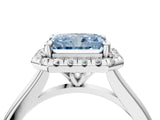 White gold Fancy Blue Radiant Cut Halo Round Diamond Solitaire Engagement Ring with Pave Band and Four-Prong Setting_28
