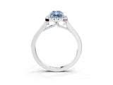 White gold Fancy Blue Radiant Cut Halo Round Diamond Solitaire Ring with Pavé Band and Four-Prong Setting_3