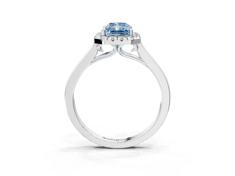 White gold Fancy Blue Radiant Cut Halo Round Diamond Solitaire Ring with Pavé Band and Four-Prong Setting_3